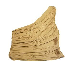 NWT Gold One Shoulder Crop Top Pleated Ruched Asymmetrical Satin Joie Small